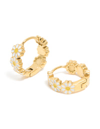 Kids Waterproof Gold Plated Stainless Steel Daisy Huggie Earrings - link has visual effect only