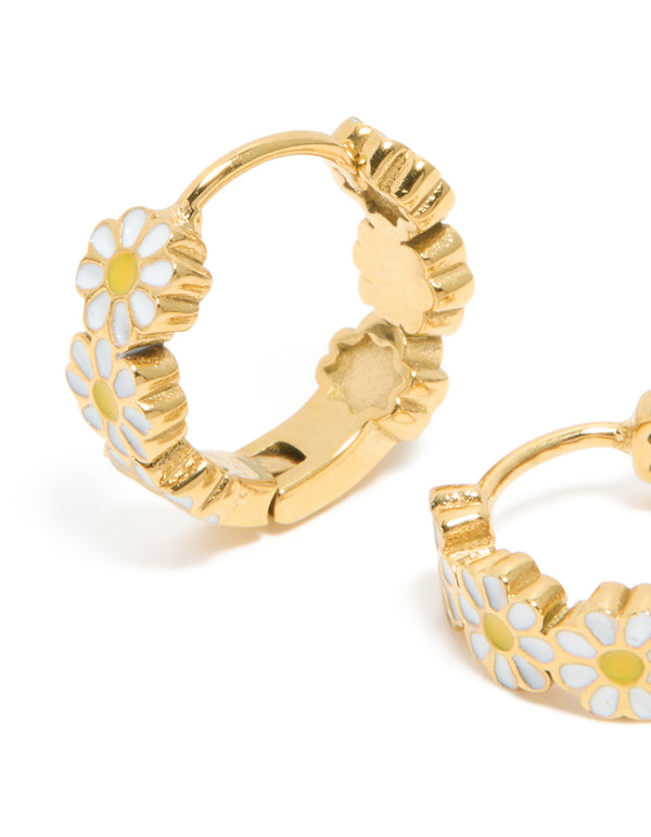 Kids Waterproof Gold Plated Stainless Steel Daisy Huggie Earrings