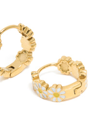 Kids Waterproof Gold Plated Stainless Steel Daisy Huggie Earrings - link has visual effect only