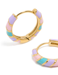 Kids Waterproof Gold Plated Stainless Steel Striped White & Purple Enamel Huggie Earrings - link has visual effect only