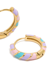 Kids Waterproof Gold Plated Stainless Steel Striped White & Purple Enamel Huggie Earrings - link has visual effect only