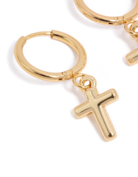 Waterproof Gold Plated Stainless Steel Cross Huggie Earrings - link has visual effect only