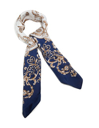 Dark Blue & White Baroque Flower Polyester Fabric Scarf - link has visual effect only