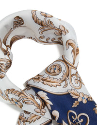 Dark Blue & White Baroque Flower Polyester Fabric Scarf - link has visual effect only