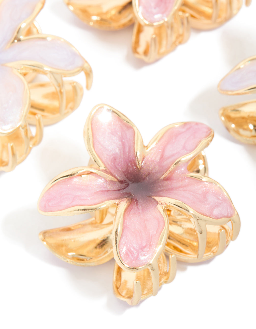 Gold Pink & Purple Enamel Frangipani Claw Clips 4-Pack