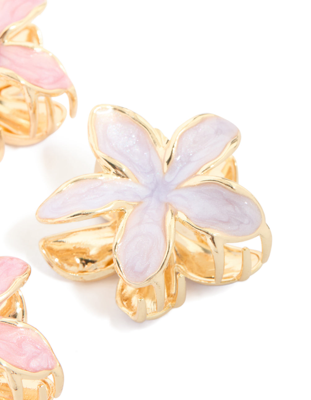 Gold Pink & Purple Enamel Frangipani Claw Clips 4-Pack