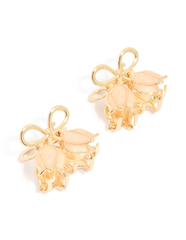 Gold Double Tulips Bow Claw Clips 2-Pack