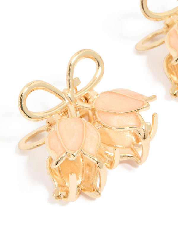 Gold Double Tulips Bow Claw Clips 2-Pack