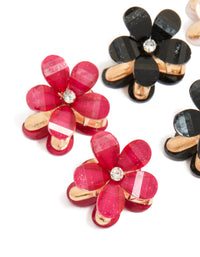 Gold Diamante Pink & Black Mini Flower Claw Clips 6-Pack - link has visual effect only