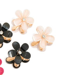 Gold Diamante Pink & Black Mini Flower Claw Clips 6-Pack - link has visual effect only