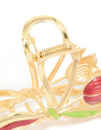 Gold Red Tulips Ribbon Claw Clip - link has visual effect only