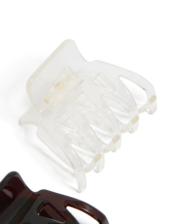 Chocolate Brown & White Acrylic Small Zig Zag Claw Clips 2-Pack