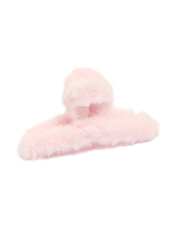 Pink Faux Fur Fabric Claw Clip