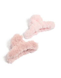 Pink Faux Fur Fabric Small Claw Clips 2-Pack - link has visual effect only