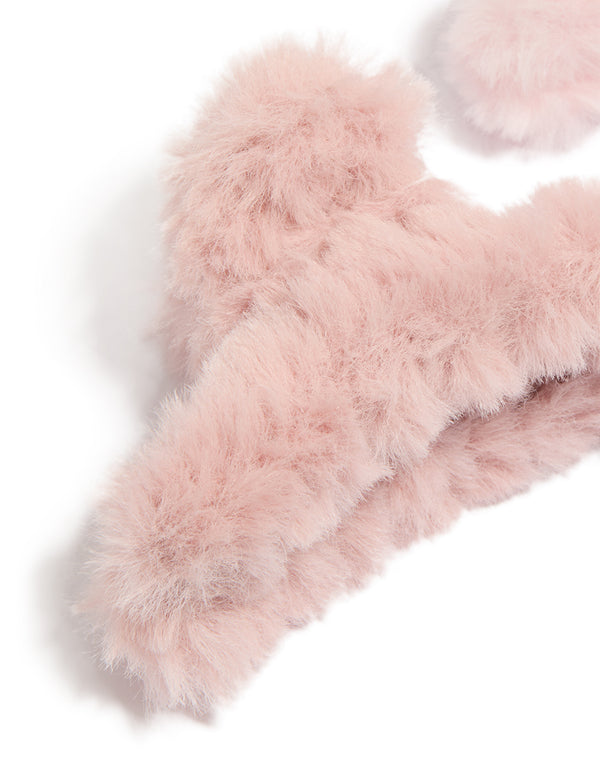 Pink Faux Fur Fabric Small Claw Clips 2-Pack