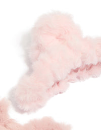 Pink Faux Fur Fabric Small Claw Clips 2-Pack - link has visual effect only