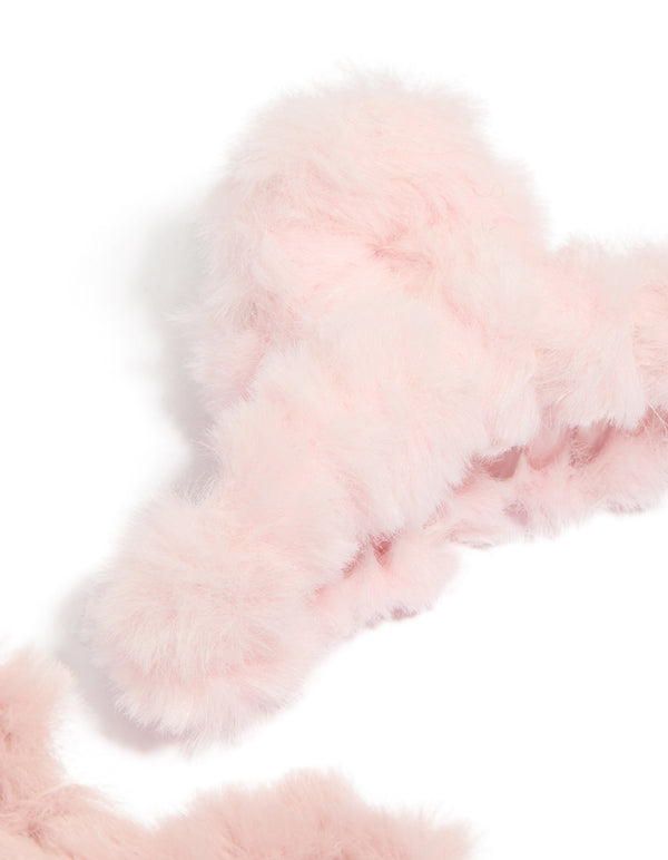 Pink Faux Fur Fabric Small Claw Clips 2-Pack