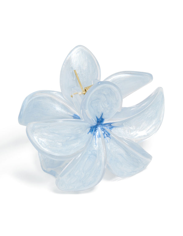 Light Blue Clear Edge Frangipani Flower Claw Clip