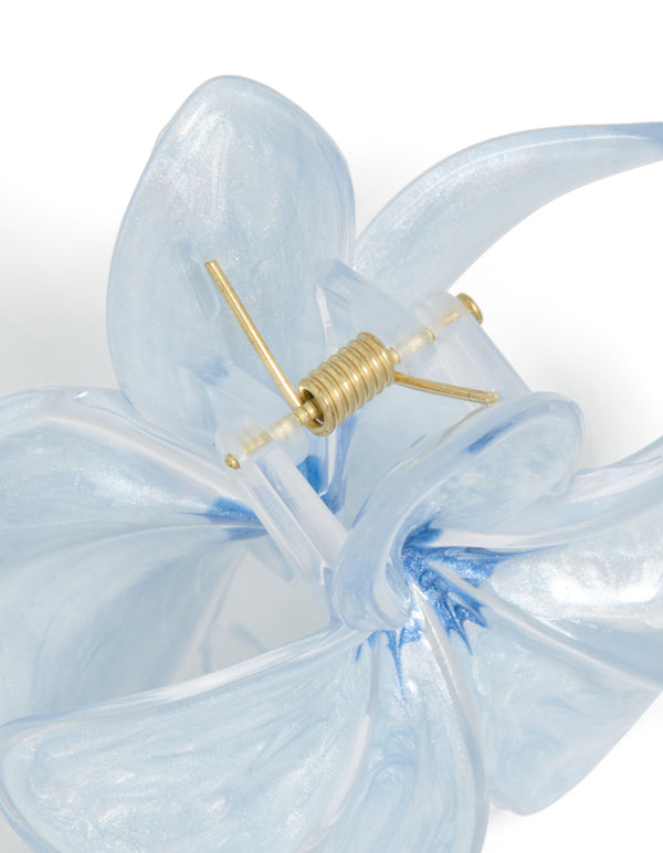 Light Blue Clear Edge Frangipani Flower Claw Clip