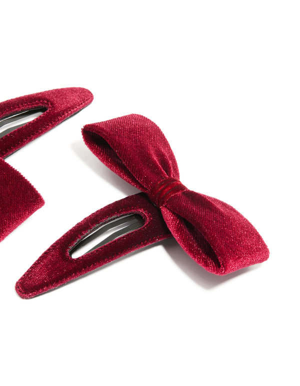 Burgundy Velvet Fabric Bow Clips 2-Pack