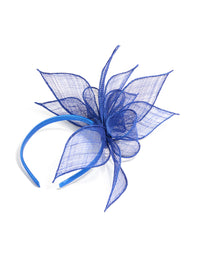 Dark Blue Sinamay Fabric Flower & Leaf Fascinator - link has visual effect only