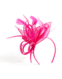 Fuschia Sinamay Fabric Feather Mesh Fascinator - link has visual effect only
