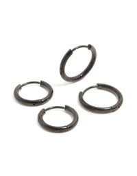 Mens Waterproof Black Coated Stainless Steel Huggie Earrings 2-Pack - link has visual effect only