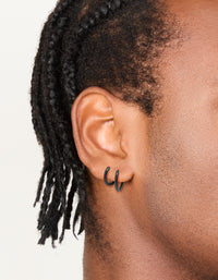 Mens Waterproof Black Coated Stainless Steel Huggie Earrings 2-Pack - link has visual effect only