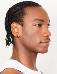 Mens Waterproof Black Coated Stainless Steel Huggie Earrings 2-Pack - link has visual effect only