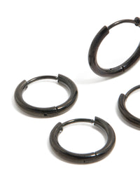 Mens Waterproof Black Coated Stainless Steel Huggie Earrings 2-Pack - link has visual effect only