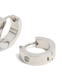 Mens Waterproof Stainless Steel Cubic Zirconia Huggie Earrings - link has visual effect only