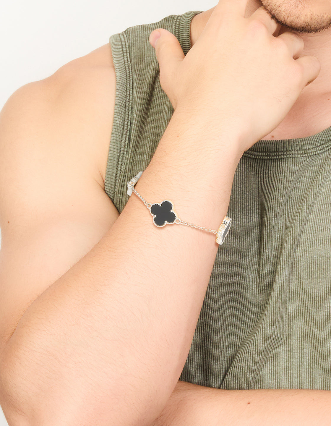 Mens Waterproof Stainless Steel Black Clovers Chain Bracelet