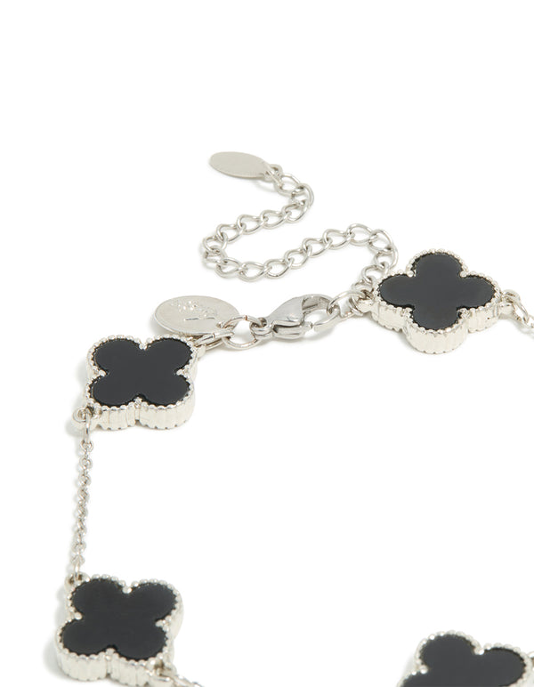 Mens Waterproof Stainless Steel Black Clovers Chain Bracelet - Lovisa