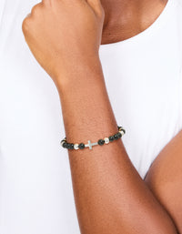 Mens Waterproof Stainless Steel Black Beaded & Cross Cord Bracelet - link has visual effect only