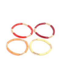 Multicoloured Acrylic With Gold Rings Bracelets 4-Pack - link has visual effect only