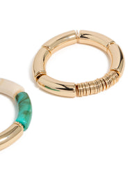Gold With Rings & Acrylic  Stretch Bracelets 2-Pack - link has visual effect only