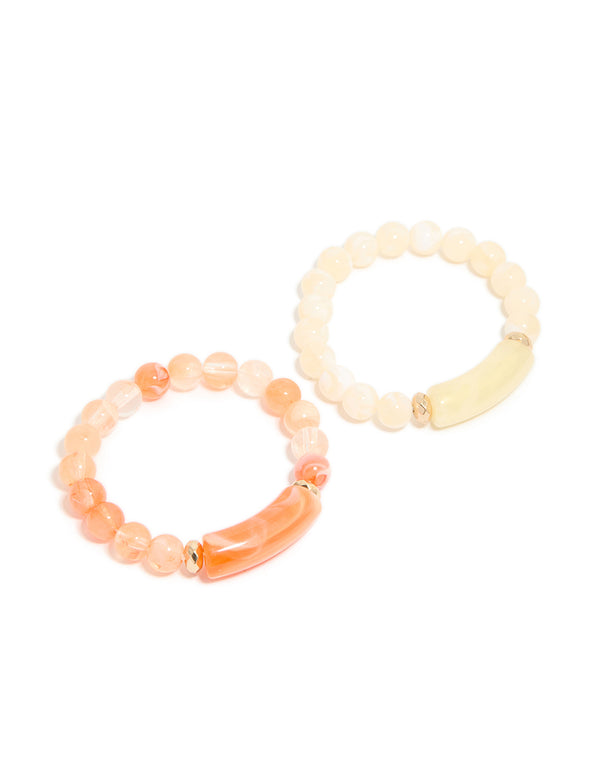 Pink & Cream Beaded Stretch Bracelets  2-Pack