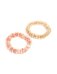 Gold & Pink Beaded Stretch Bracelets 2-Pack - link has visual effect only