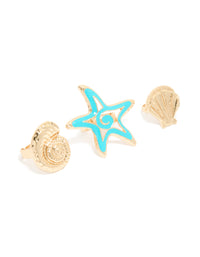 Gold Light Blue Enamel & Sea Life Rings 3-Pack - link has visual effect only