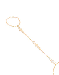 Gold Cross Pendant Hand Chain - link has visual effect only