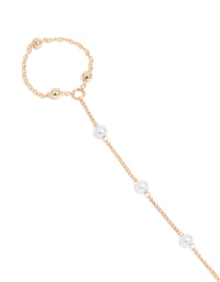 Gold Pearl & Ball Hand Chain - link has visual effect only