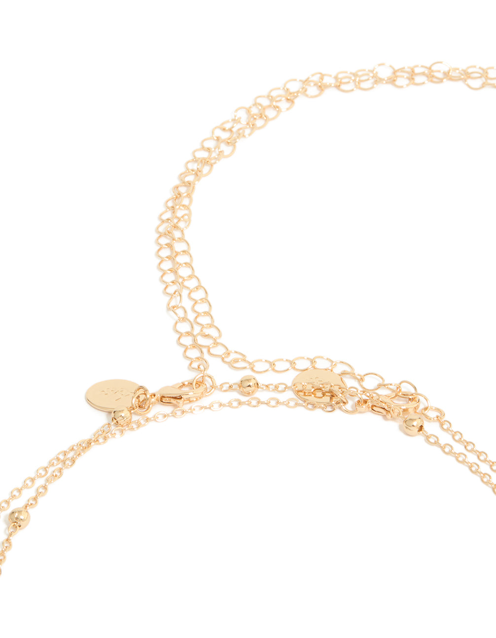 Beautifully designed waist chain with turquoise beads, gold ball, charms and embellished layered with clasp detail view