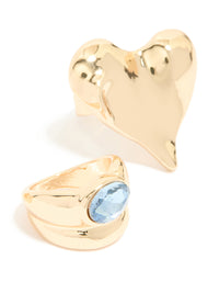 Gold Blue Gem & Heart Rings  3-Pack - link has visual effect only