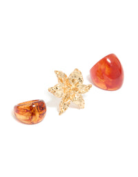 Brown Acrylic & Flower Rings 3-Pack - link has visual effect only