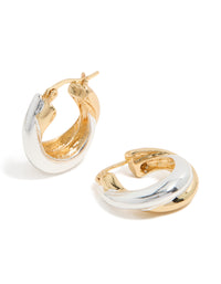 Mixed Metal Plated Crossover Hoop Earrings - link has visual effect only