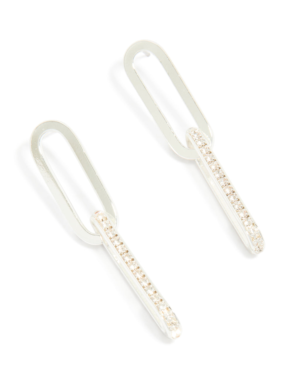 Beautifully crafted silver plated double rectangle diamante stud earrings in front view