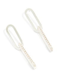 Silver Plated Double Rectangle Diamante Stud Earrings - link has visual effect only