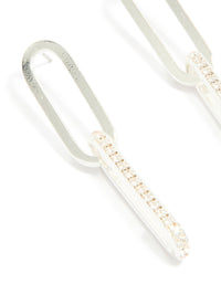 Silver Plated Double Rectangle Diamante Stud Earrings - link has visual effect only