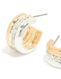 Mixed Metal Plated Cubic Zirconia Detailed Huggie Earrings - link has visual effect only