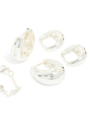 Silver Plated Chain & Huggie Earrings 4-Pack - link has visual effect only
